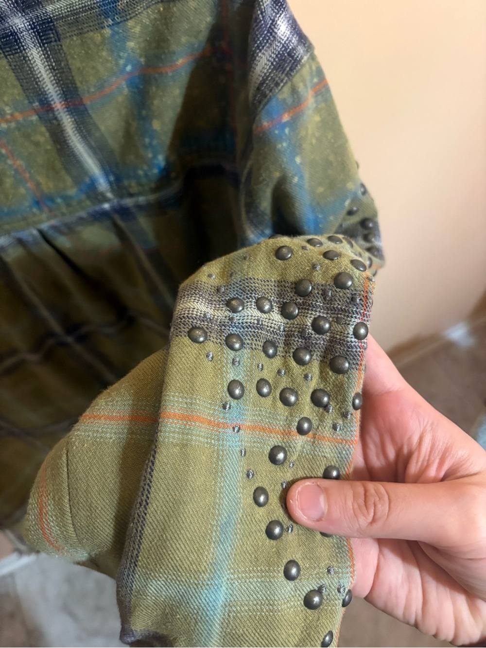Free People Green Plaid Distressed Ripped Studded Zip-Up Jacket - Picture 7 of 9
